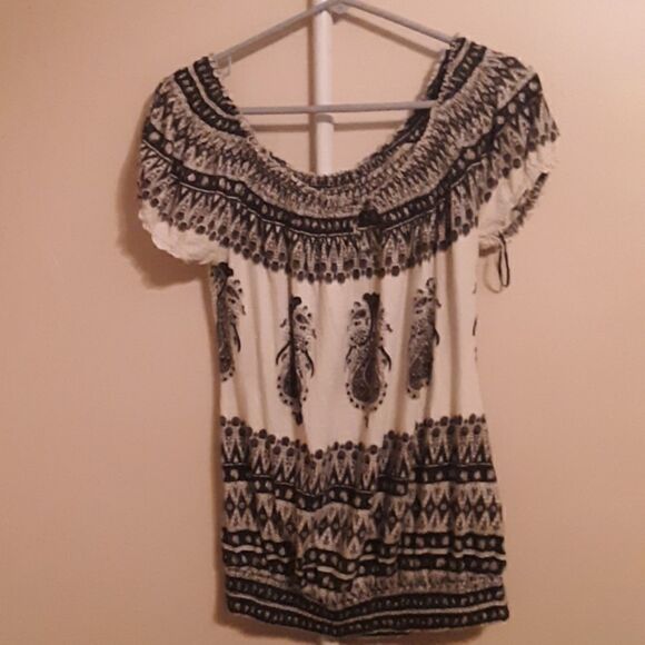 LUCKY BRAND SMOCKED KEYHOLE OFF SHOULDER BOHO S - Picture 1 of 5